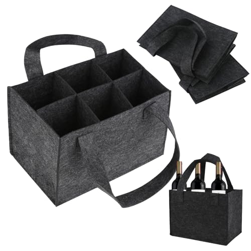 Haocjanc TIANCONGYUN 2 Sac Bouteille, Porte Bouteille pour 6 Bouteilles, Casier Bouteille avec Poignée, Panier Feutre Pliable pour Les Boissons et Le Vin