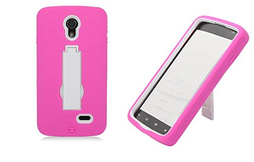 FastSun Kickstand Hybrid Armor Cover Phone Case for LG Lucid 3 III VS876 AS876 VS 876 (Pink-White)