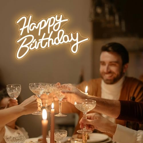 Image of Happy Birthday Neon Sign For Wall Decor LED Neon Light Sign For Birthday Party Decoration Art Wall Lights First Happy Birthday Sign Backdrop Light Up Sign Kids Gift Rainbow Color Led Neon Sign For All Age Birthday Partys Gift(happy birthday)