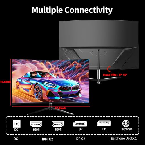 Image of ZZA 32 Inch 300Hz Curved Gaming Monitor,QHD 2560 * 1440 Gaming PC Monitor, Curved 1500R,4000:1 Contrast,1Ms MPRT,HDR,FreeSync,VA,HDMI DP1.4