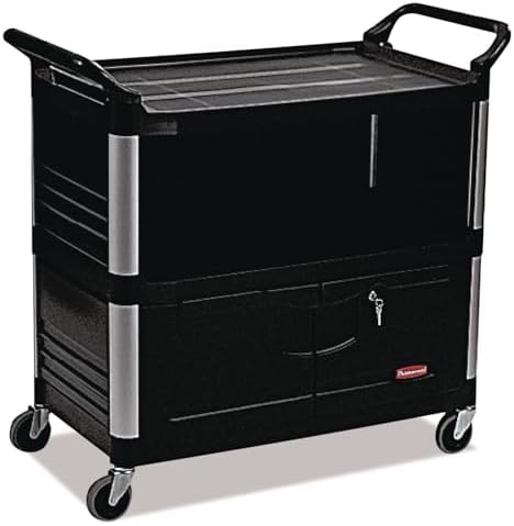 Rubbermaid Commercial Products Service/Utility Cart Lockable Doors Sliding Drawer 200 lb. Capacity Black for Warehouse/Garage/Cleaning/Maintenance image 4