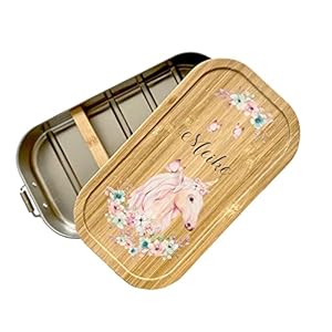 Manufaktur Liebevoll | Personalisierte Brotdose mit Namen für Mädchen | Lunchbox mit Motiv Einhorn | Vesperdose mit…