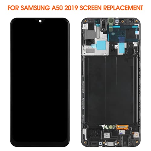 AGCUT OLED for Samsung Galaxy A50 Screen Replacement for Display Samsung A50 Digitizer SM-A505F SM-A505G/DS SM-A505U Screen replacement Touch Assembly Repair Part with Frmae(Support Fingerprint)