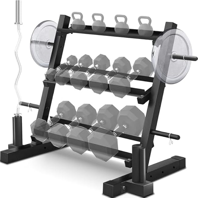 1200LBS Dumbbell Rack- Adjustable 3 Tier Weight Rack for Home Gym Dumbbells, Multilevel Free Weight Organizer Stand for Home Gym Fitness,Weight Plates,Kettlebell rack(Dumbbell Rack Stand Only)