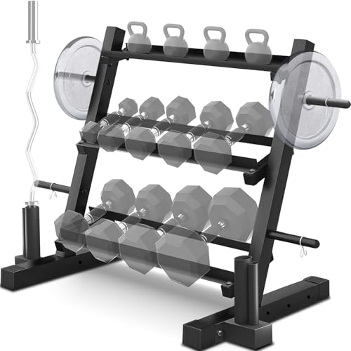 GUQUAN 1200LBS Dumbbell Rack- Adjustable 3 Tier Weight Rack for Home Gym Dumbbells, Multilevel Free Weight Organizer Stand for Home Gym Fitness,Weight Plates,Kettlebell rack(Dumbbell Rack Stand Only)