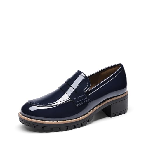 DREAM PAIRS Womens Comfortable Platform Chunky Heel Business Casual Loafers,Size 8.5,Navy,SDLS2319W