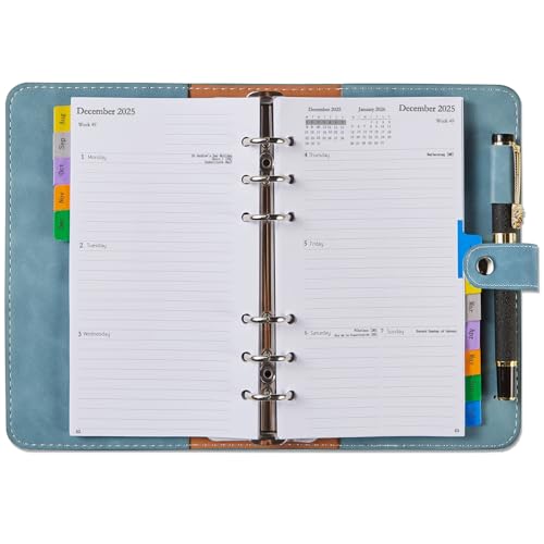 Agenda 2025 2026 Semana Vista Pequeña Rellenable, Agenda Escolar con Pestañas Mensuales, Bolsillo, Porta Boligrafos & Páginas Note, Planificador Diario para Escolar Familiar Trabajo, Ago.25 a Jul.26
