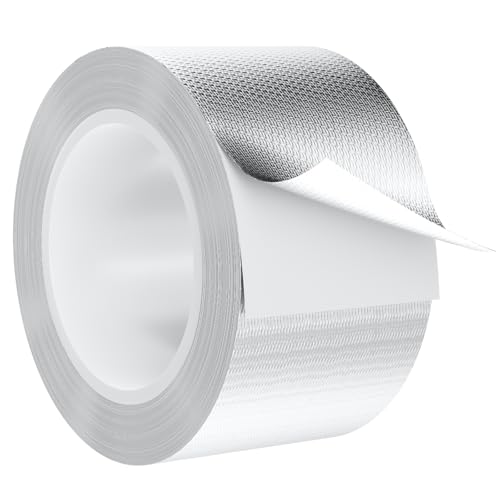 Image of Fiberglass Aluminum Foil Tape 2 Inch x 66 Feet (5.9mil) - Heavy Duty HVAC Metal Tape,High Temp Waterproof Insulation Adhesive for Ductwork, Furnace, Dryer Vent, AC, Pipe Sealing & Repair