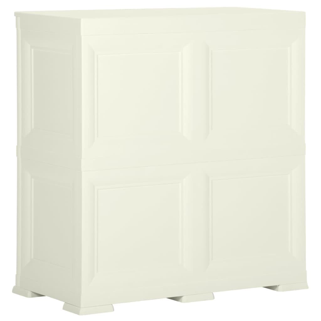 Kunststoffschrank 79x43x85,5 cm Aufbewahrungsschrank mit 2 Türen Holzoptik Vanille Mehrzweckschrank für Haushalt Büro und Abstellraum Belastbarkeit 30kg pro Boden