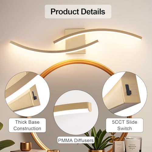 Image of 31.5 inch Modern Bathroom Vanity Light Gold Lights Fixtures Dimmable 5CCT Led Bathroom Light Fixture Over Mirror Modern Wall lamp for Cabinet Hallway