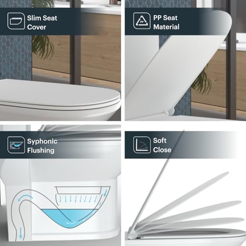 Image of Johnson Spun Floor Mounted S-Trap 220 mm One-Piece Closet with Soft Close Slim Seat Cover (PP) | 675x375x775mm | Dual Flush Tank | Syphonic Flushing | White | 10 Years Warranty (E4407PW0103)