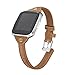 bayite Slim Leather Bands Compatible with Fitbit Versa/Versa Lite/SE Smartwatch, Breathable Soft Genuine Leather Strap Women (5.3"-7.8"), Coffee Brown