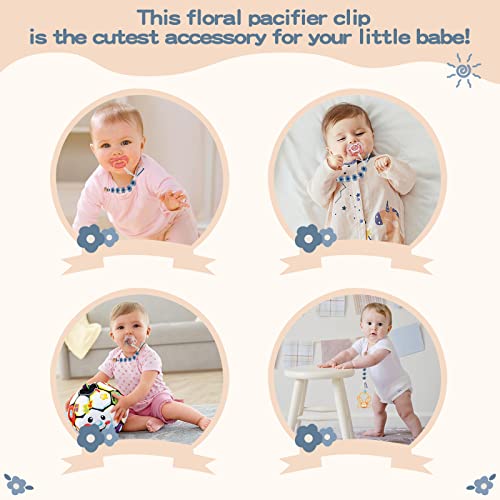 Image of Pacifier Clip for Boys Girls Floral Daisy Macrame Paci Clip Pacifier Holder Leash Boho Wooden Clips Handmade Braided Cotton Unisex Baby Shower Birthday Gift