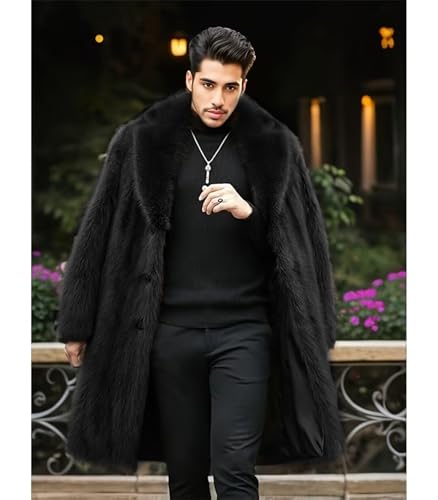 Image of INVACHI Men's Faux Fur Coat Winter Long Faux Mink Coat Fluffy Thick Trench Coat for Men