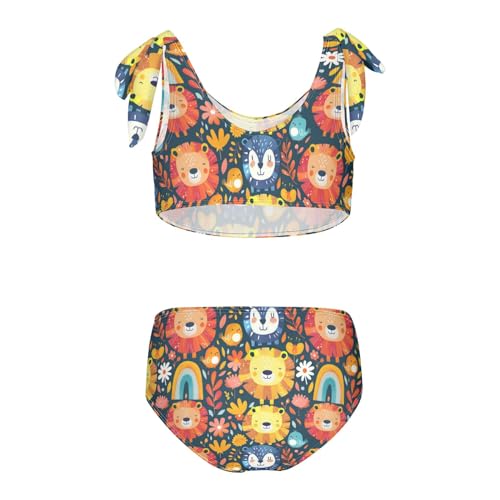 Girls' Bikini Set, Colorful Lion Kids Swimsuit 2 Pcs Beach Bathing Suit2