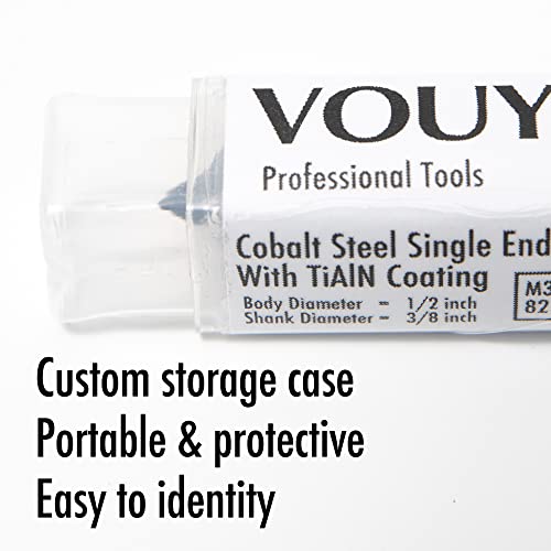 Vouyar Cobalt Steel Single End Countersink Drill Bit With Tialn Coating Finish For Hard Metal Wood, 82 Degree M35 Hss, 3/8” Round Shank, 1/2” Body Diameter #TOP2