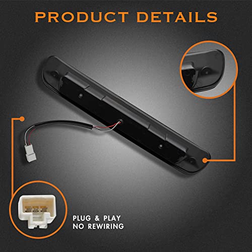 Image of Third 3rd Brake Light, LED High Mount Stop Light Replacement for 2000 2001 2002 2003 2004 2005 2006 Toyota Tundra, Rear Center Cab Roof Tail Cargo Lamp, Smoke lens