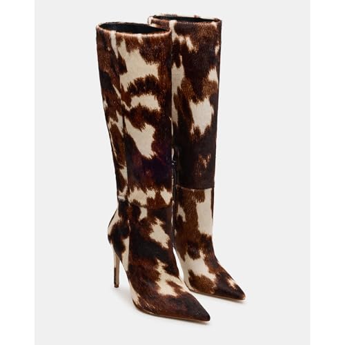 DOEYG Brown Cow Animal Print Knee High Boots for Women Pointed Toe Heeled Stiletto Boots Dressy Fashion Tall Boot with Side Zipper4