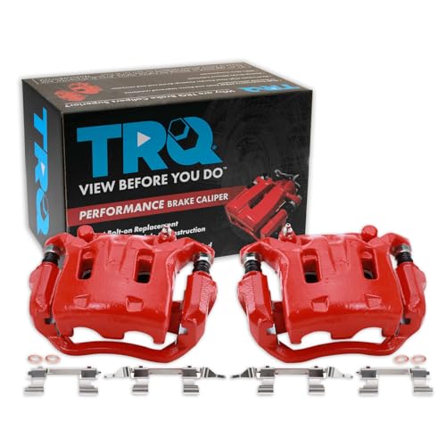 Image of TRQ Performance Front Driver and Passenger Side Brake Caliper Set Caliper Brackets Compatible with 09-14 Nissan 370Z with Dual Piston Front Calipers 15-18 370Z Base 15-18 370Z Touring