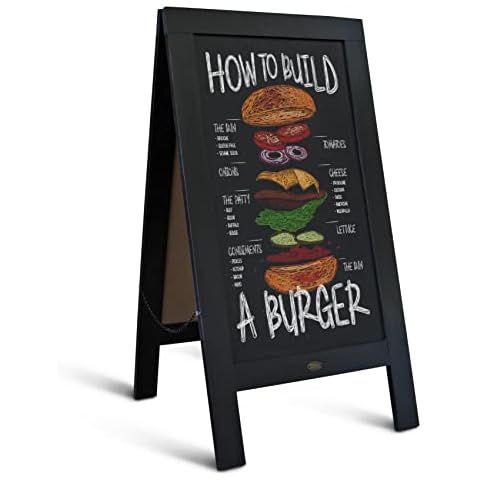 A Frame Chalkboard by HBCY Creations: 40x20 Solid Wood A-Frame Sign Black Double-Sided Magnetic Board, Chalkboard Menu Board, for Restaurants, Cafés, Weddings - Heavy Duty Hinges Cover