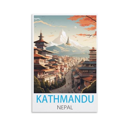 HWJJUII Poster de voyage vintage de Katmandou, Népal, 20 x 30 cm, affiches murales sur toile imprimées pour décoration murale moderne pour chambre à coucher