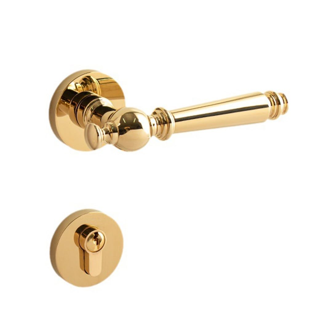 MOBYGKFY Bedroom Door Lock Brass Interior Mute Gold Vintage Magnetic Room Handle Lockset