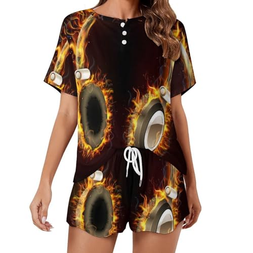 Pyjama court femme Casque Brûlant en coton léger pour l'été