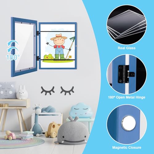 Image of [2-Pack] Kids Art Frames, 8.5x11 Front Opening Kids Artwork Frames Changeable, Dark Blue Artwork Display Storage Frame for Wall, Holds 50 Pcs, for 3D Picture, Crafts, Children Drawing, Hanging Art,