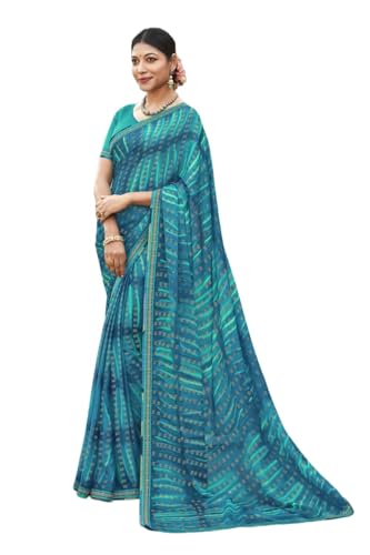 Sari en mousseline de soie bleu taille unique Laxmipati Sarees 7863