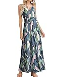 HUSKARY Womens Sleeveless V Neck Spaghetti Strap Pockets Beach Boho Tropical Summer Maxi Dress