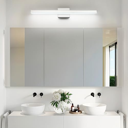 Image of SineRise 32-Inch LED Modern Bathroom Vanity Light Bar, Chrome Modern Acrylic Bathroom Wall Lighting Fixtures Over Mirror (Cool White 6000K)