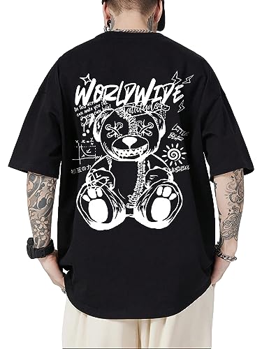 GORGLITTER Men's Letter Graphic Print T Shirts Round Neck Short