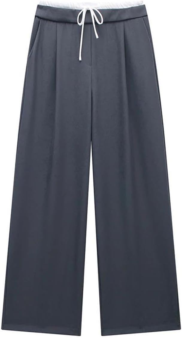 Women's Solid Lace-Up Side Zipper Straight Pants Vintage High Waist Trousers