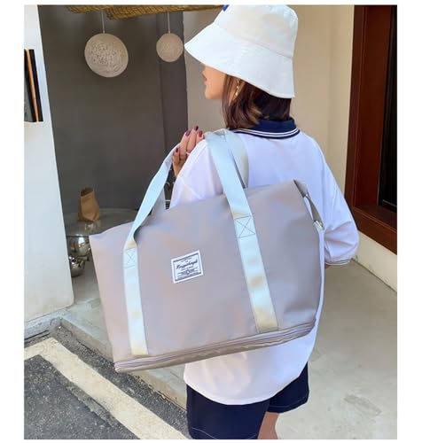 Waterproof Expandable Tote Duffel Bag,Gym Storage Bag Travel Sundries Luggage Storage Airline Weekender Overnight Bag (Gray)2