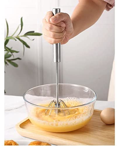 Mezclador Giratorio de Acero Inoxidable a presión Manual, batidor de Huevos Giratorio automático, Mezclador semiautomático (30 * 6,3 CM)