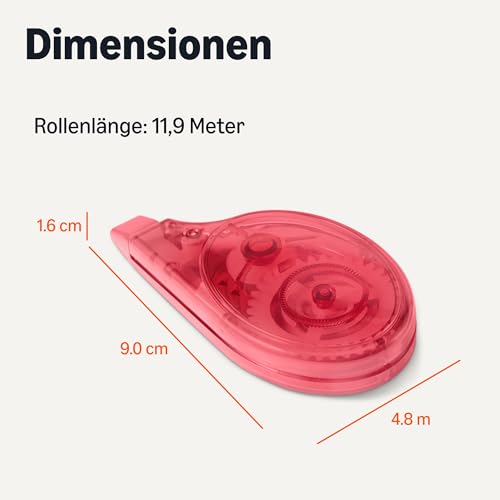 Amazon Basics White Out Korrekturband mit Spender, 4 Stück, einfach zu bedienen, 12 m, 9 x 4,8 x 1,6 cm, Grün, Lila, Rot, Blau