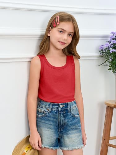 Haloumoning Girls Tank Tops Kids Summer Crewneck Sleeveless Shirts Dancewear 5-14 Years4