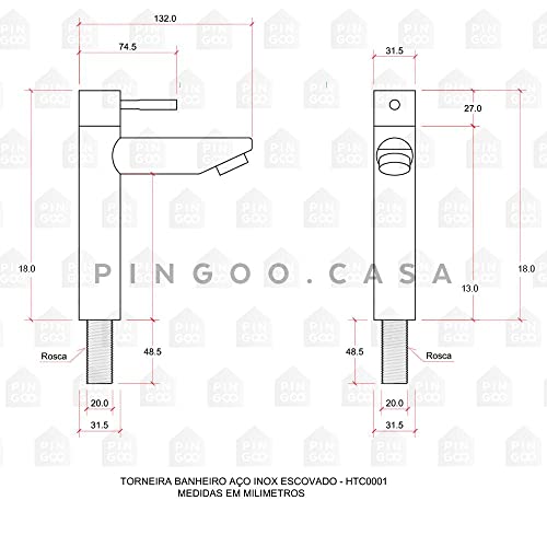 Pingoo.Casa, Torneira para Banheiro, Aço Inox 304, Amazonas (Baixa, Dourado)