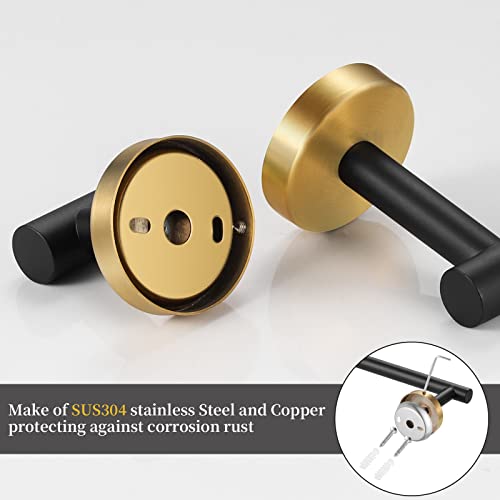 Hinmood Bathroom Hardware Set Black and Gold，Towel Bar Set Including 2pcs 16inch Towel Bars, 2pcs Toilet Paper Holders, 2pcs Towel Rings and 4pcs Robe Towel Hooks by Hinmood - Used condition - Image 6