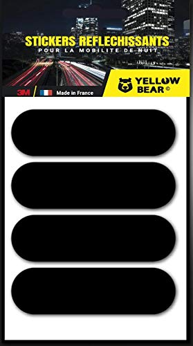 Yellow Bear© Easy Four, kit 4 adesivi retro-riflettenti, riposizionabili, per casco moto, 3 MTM Technology, colore: nero