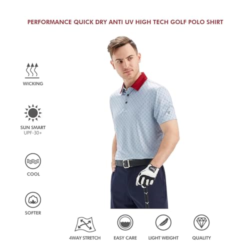 Golf Shirts for Men Dry Fit Short Sleeve Print Performance Moisture Wicking Polo Shirt