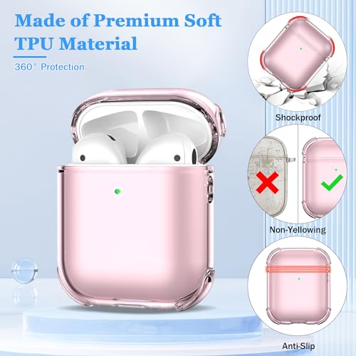 Image of for Airpod Case with Cleaner Kit, Crystal Clear Cover | Highly Transparent Anti-Yellowing TPU,Shockproof,Scratch-Resistant,Travel-Ready Keychain Cover for Work,Gym&Daily,Clear Pink