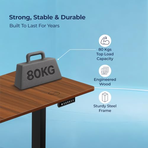 Image of The Sleep Company AeroPro Electric Height Adjustable Desk | Ergonomic WFH Table | 4 Memory Presets | Wireless Charging | 2 Yr Warranty | 1600x700 Top | Free Installation | Wooden & Black