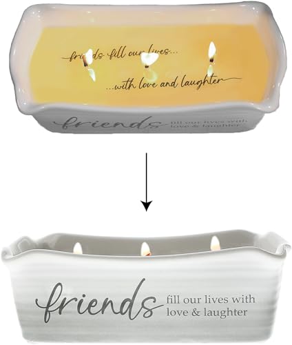Pavilion - Friends Fill Our Lives with Love & Laughter - 12 oz Wax Reveal Secret Surprise Message Triple-Wick Jasmine Tranquility Scented Candle Housewarming Gift Bestie BFF Best Friend Present