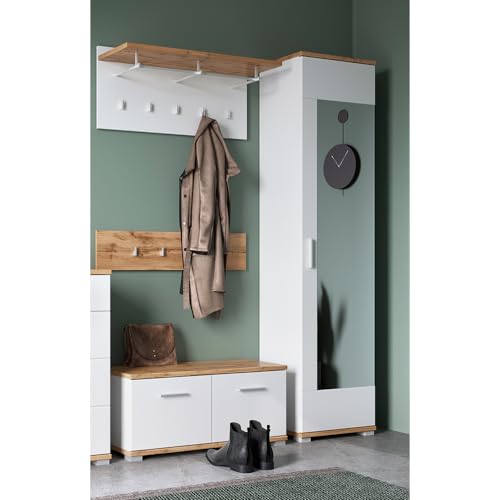 Lomadox Garderoben-Set 4-teilig mit Garderobenschrank in weiß mit Eiche | Flurgarderobe im modernen Stil Lomadox Garderoben-Set 4-teilig mit Garderobenschrank in weiß mit Eiche | Flurgarderobe im modernen Stil