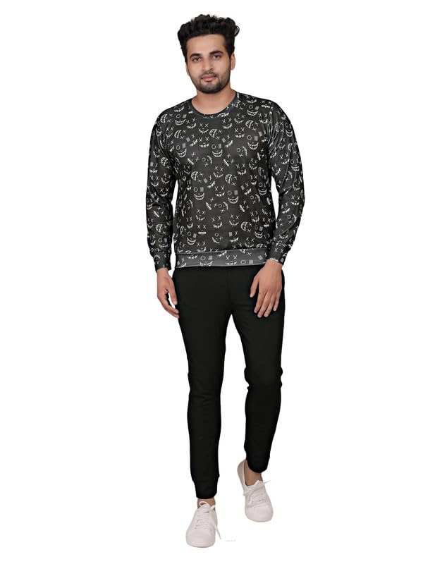 cubiq Men's Cotton Lycra Blend Styled With All Over Smile Print Tracksuit | Co-ord Set For Men| Active Wear Suit Set For Men| Track Suit Set For Men-picture-38