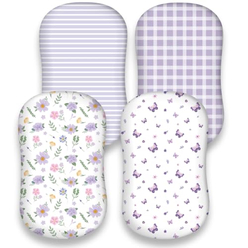 Image of 4 Pack Butterfly Baby Crib Sheets for Baby Girls Purple Crib Fitted Sheets for Standard Size Crib and Toddler Mattress Soft and Breathable (Bassinet)