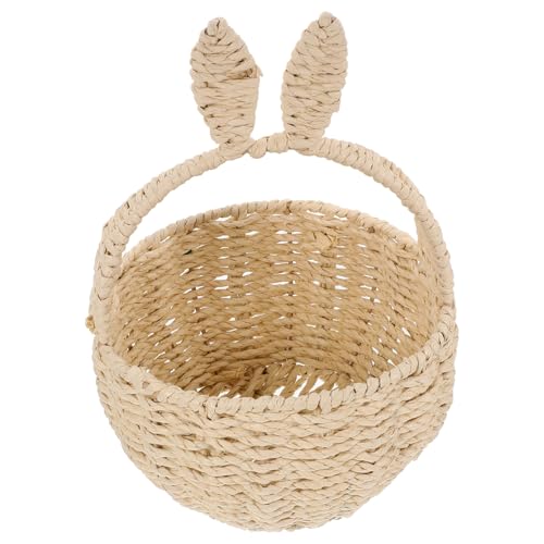 Cabilock Easter Bunny Woven Basket, Easter Candy Eggs Basket Picnic Basket with Cute Rabbit Ears Straw Wicker Baskets Rattan Basket Easter Party
