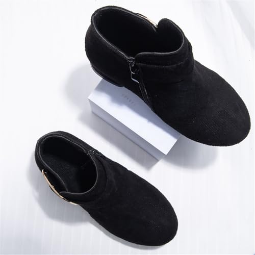 Chunky Low Heel Ankle Booties for Girls Side Zipper Winter Warm Comfortable Dress Shoes Little Girl Leather Boots4