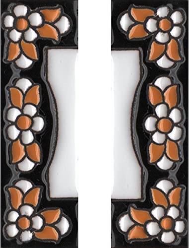 Carreau de maison en céramique avec numéros et panneaux - Motif floral noir - Dimensions : 7,5 cm x 3,5 cm - 2 à 10 cadres (extrémité en lot)